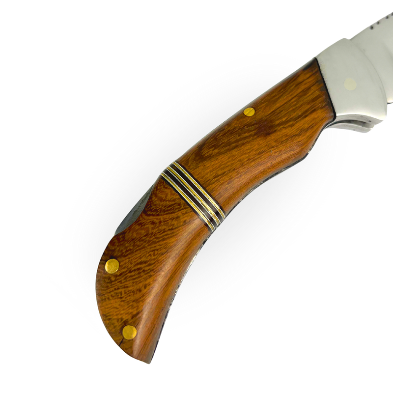 Canivete Artesanal Aço Inox 420C 4 Polegadas - Cabo Madeira com Anel Latão e Trava