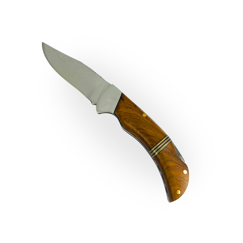 Canivete Artesanal Aço Inox 420C 4 Polegadas - Cabo Madeira com Anel Latão e Trava
