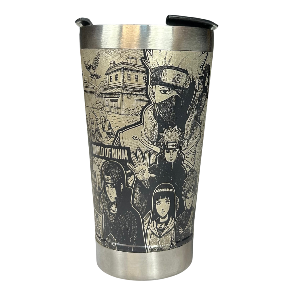 Kit Naruto - Faca 8" + Copo Térmico - Gravação a Laser 360° - Cabo Laranja Brilha no Escuro