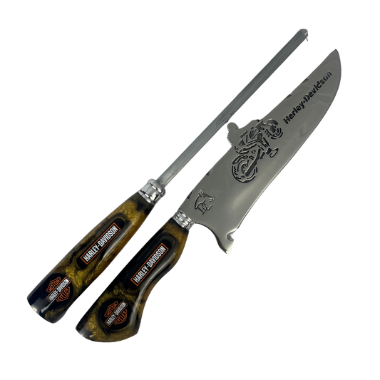 Kit Faca e Chaira Harley-Davidson - Cabo Resina Personalizado