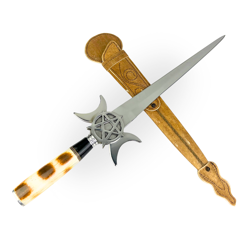 Punhal Maçônico 14 Polegadas - Cabo Osso Bovino - Gume Duplo com Bainha