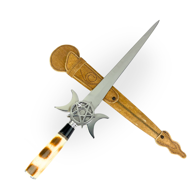 Punhal Maçônico 14 Polegadas - Cabo Osso Bovino - Gume Duplo com Bainha