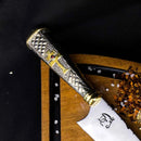 Faca Campeira Alpaca Talha Dourada 10" Aço 420C - Cruz Missioneira Cabo Metal Ornamentado