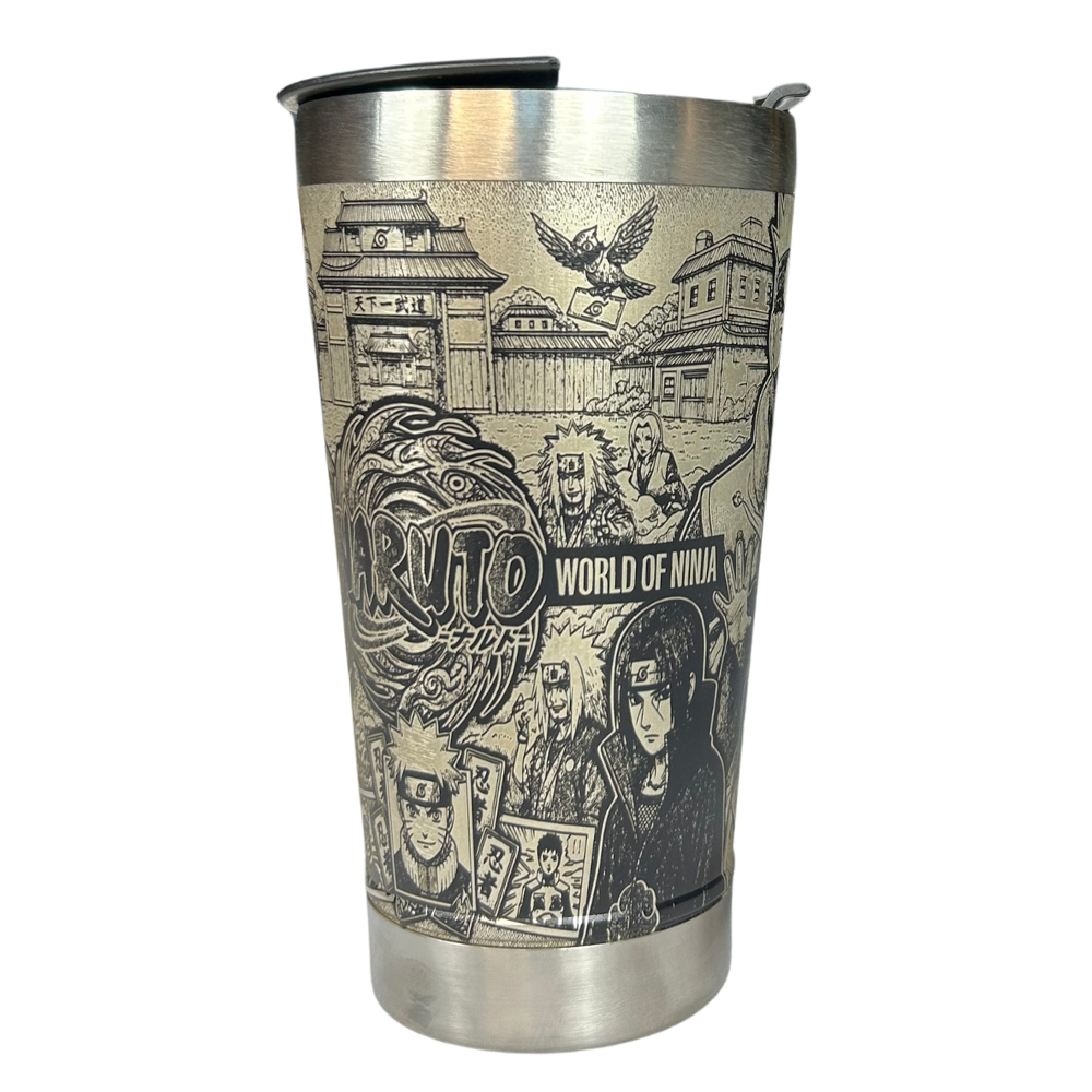 Kit Naruto - Faca 8" + Copo Térmico - Gravação a Laser 360° - Cabo Laranja Brilha no Escuro