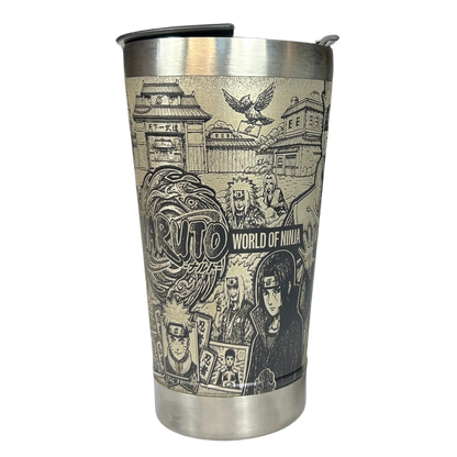 Kit Naruto - Faca 8" + Copo Térmico - Gravação a Laser 360° - Cabo Laranja Brilha no Escuro