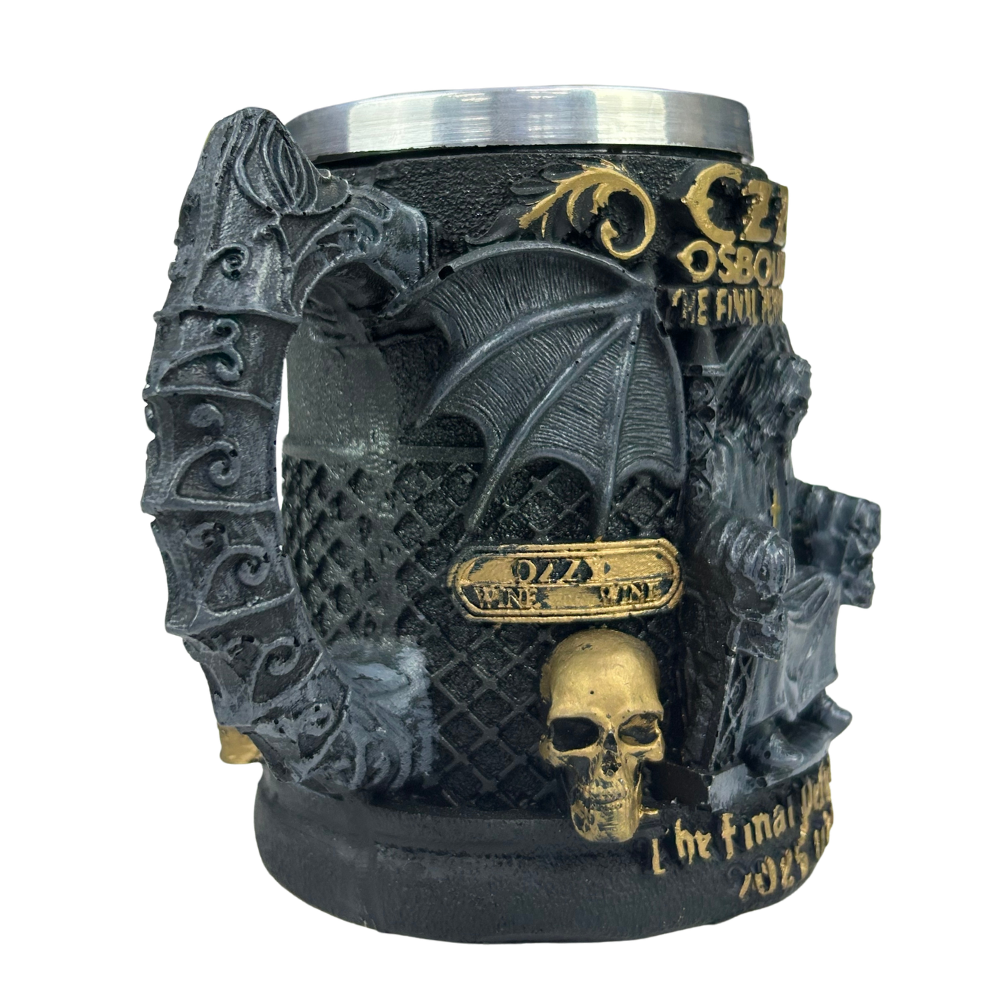 Caneca 3D Ozzy Osbourne - The Final Performance - Asas Morcego - Caveiras - 250ml - Aço Inox