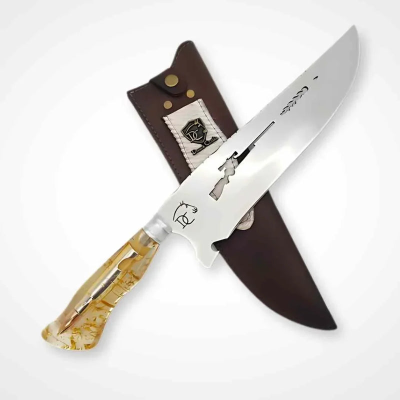 Faca Artesanal para Churrasco 10" Folhas Douradas - Cutelaria Gaúcha Aço Inox Premium