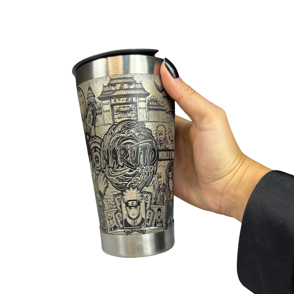 Kit Naruto - Faca 8" + Copo Térmico - Gravação a Laser 360° - Cabo Laranja Brilha no Escuro