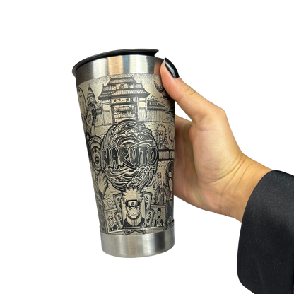 Kit Naruto - Faca 8" + Copo Térmico - Gravação a Laser 360° - Cabo Laranja Brilha no Escuro