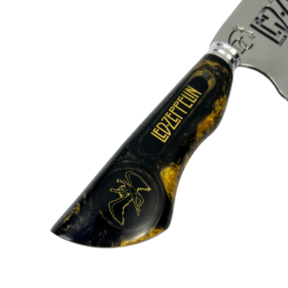 Faca Picanheira 8" Led Zeppelin - Cabo Resina Preta e Dourada