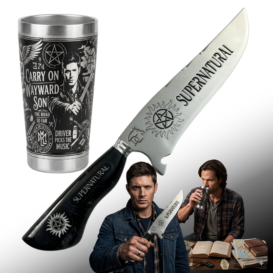 Kit Presente Supernatural - Faca + Copo Térmico - Gravação a Laser 360°