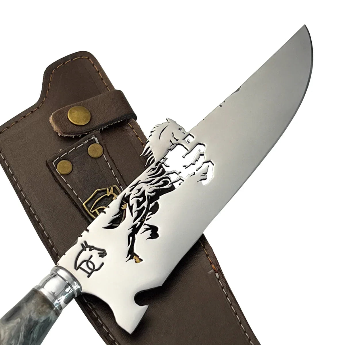 Faca Artesanal para Churrasco 8" Tema Cavalo - Cutelaria Gaúcha Tradição Campeira