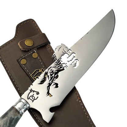 Faca Artesanal para Churrasco 8" Tema Cavalo - Cutelaria Gaúcha Tradição Campeira