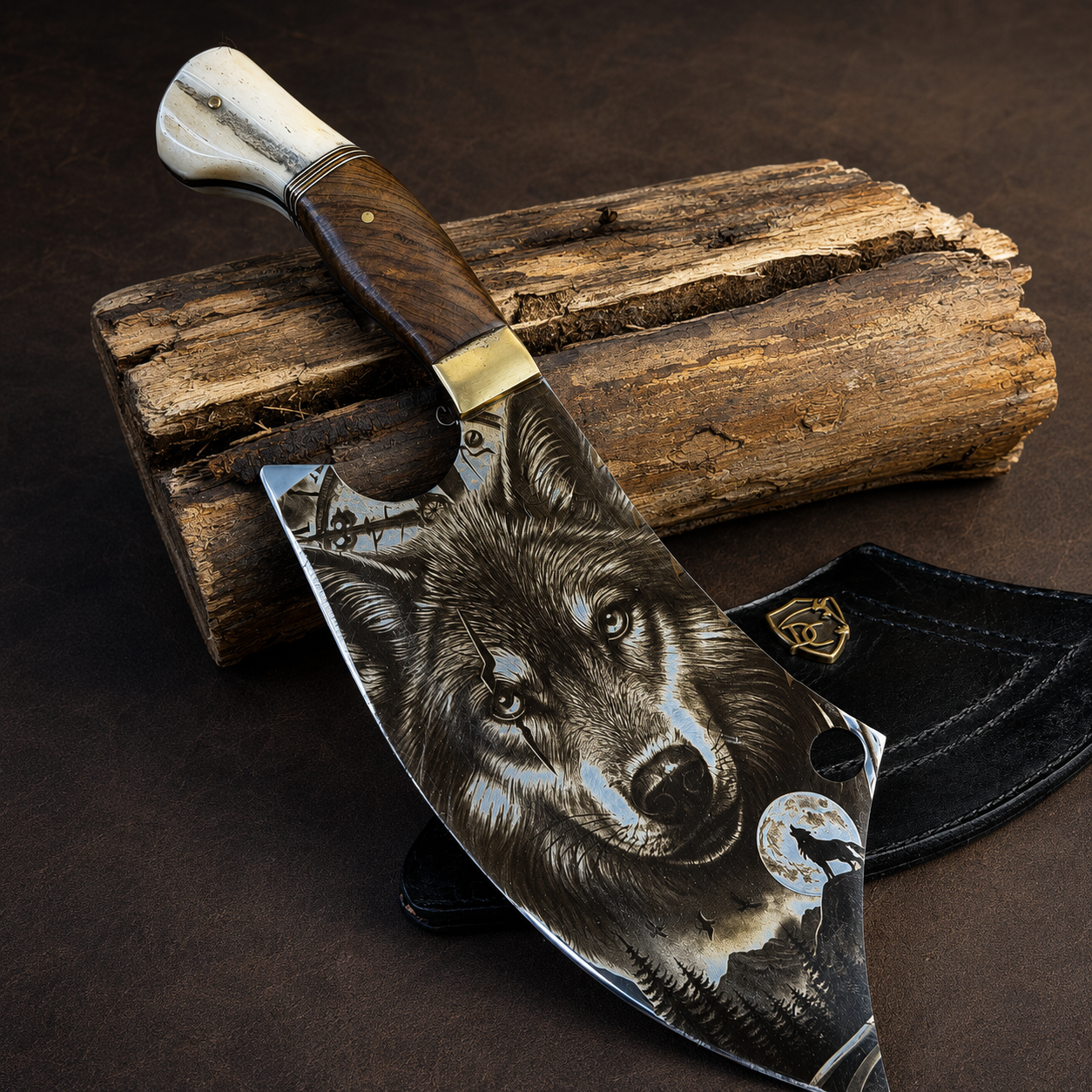 Cutelo Artesanal Lobo – Lâmina 9" Gravação Laser Alto Padrão