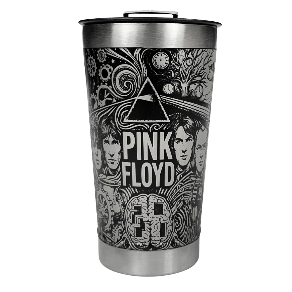 Kit Pink Floyd - Faca 8" + Copo Térmico - Gravação a Laser 360° | Doma Crioula Cutelaria Artesanal