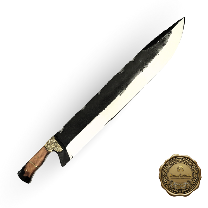 Faca Exclusiva Forjada Trilho de Trem 18 Polegadas - Cabo Madeira Nó de Pinho com Resina - Peça Única