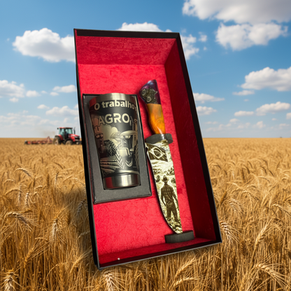 Kit Presente Agro - Faca 8" + Copo Térmico - Fotogravação e Gravação a Laser 360°