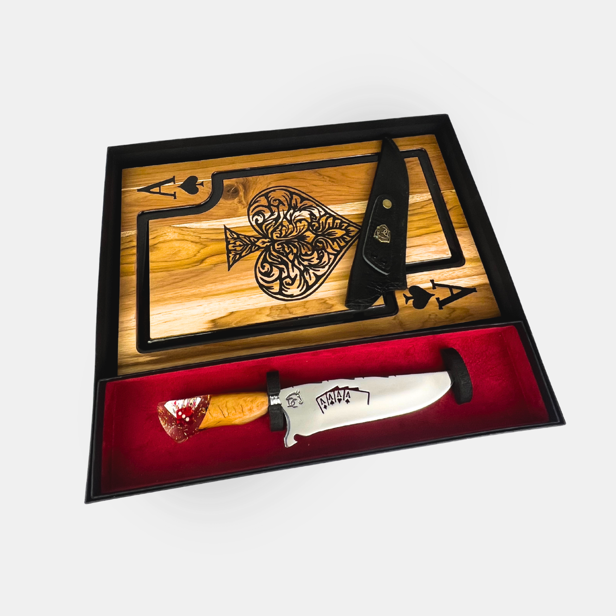 Kit Churrasco Tábua e Faca 8" - Baralho Premium
