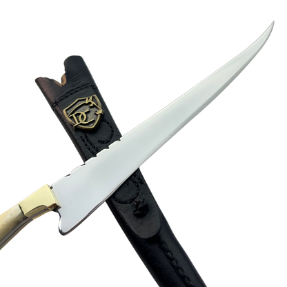 Faca Fileteira Aço Inox 420C 7 Polegadas - Cabo Full Tang Osso Bovino