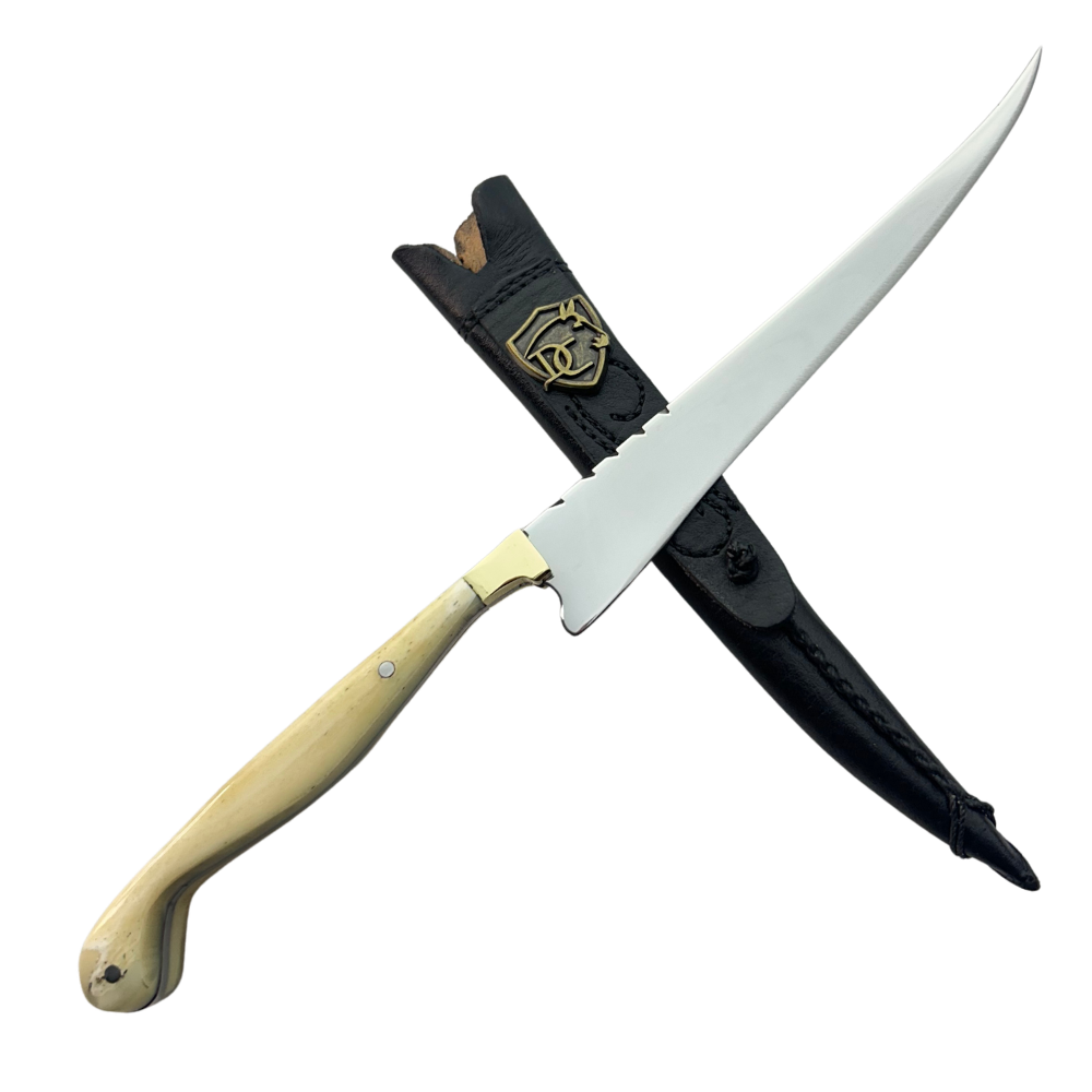 Faca Fileteira Aço Inox 420C 7 Polegadas - Cabo Full Tang Osso Bovino