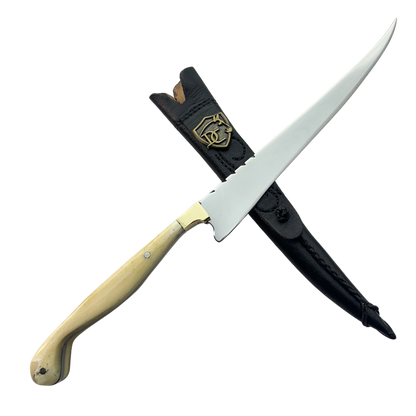 Faca Fileteira Aço Inox 420C 7 Polegadas - Cabo Full Tang Osso Bovino