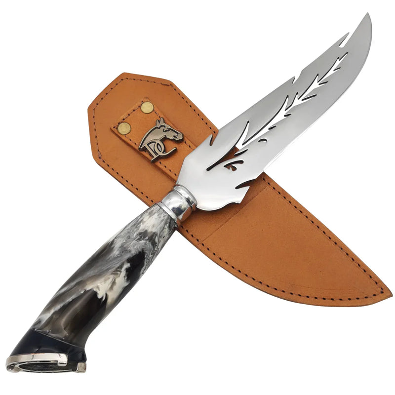 Faca Artesanal para Churrasco 8" Lâmina Vazada Design Folha - Cutelaria Gaúcha Aço Inox