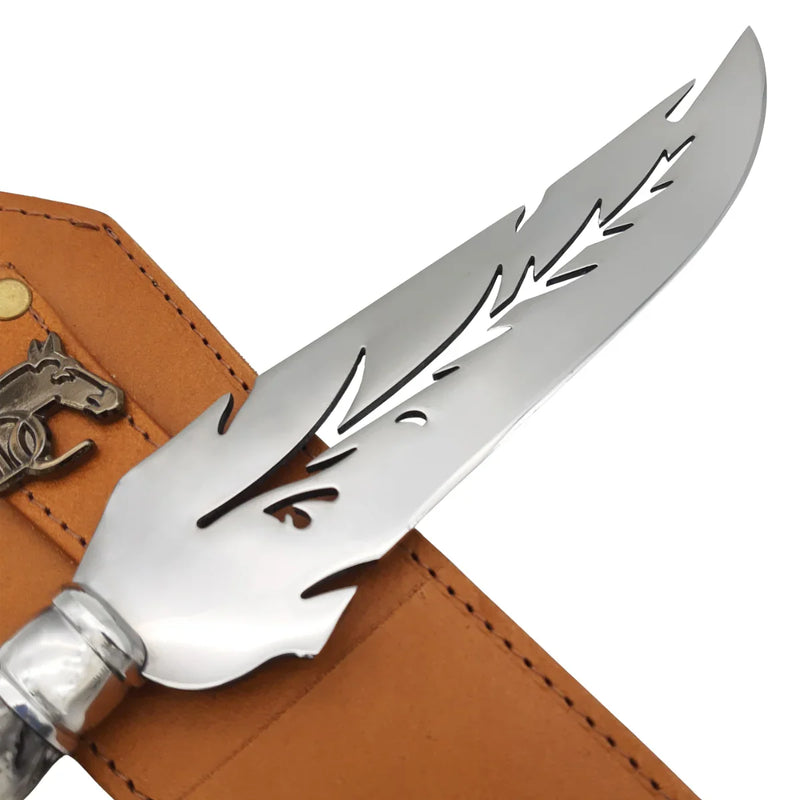 Faca Artesanal para Churrasco 8" Lâmina Vazada Design Folha - Cutelaria Gaúcha Aço Inox