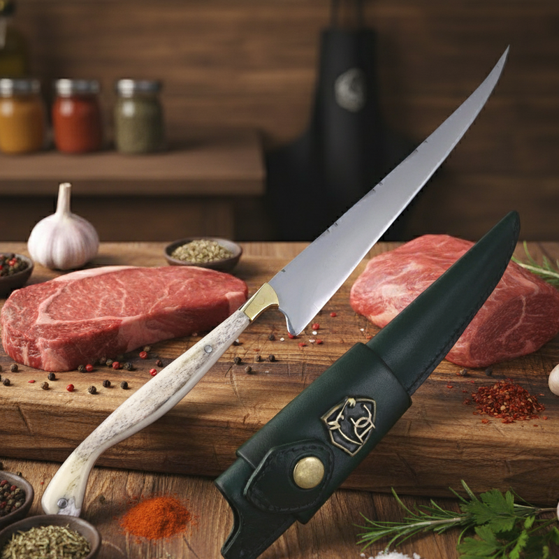 Faca Fileteira Aço Inox 420C 7 Polegadas - Cabo Full Tang Osso Bovino