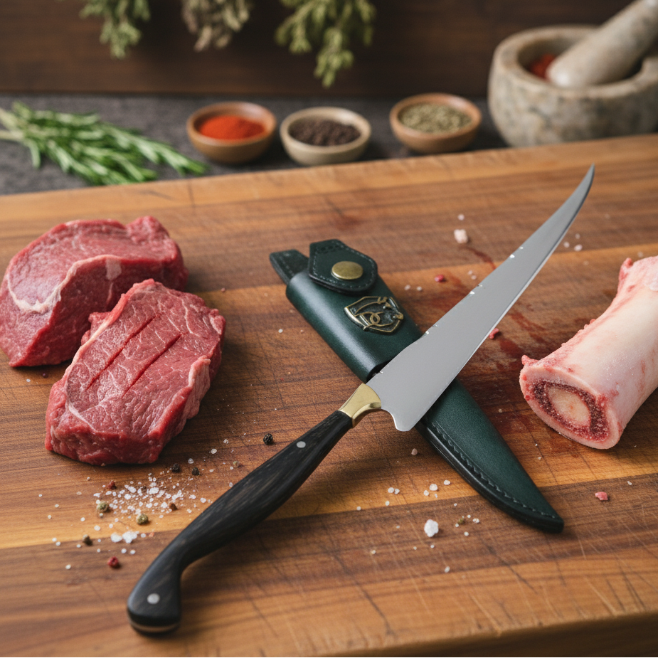 Faca Fileteira Aço Inox 420C 7 Polegadas - Cabo Full Tang Madeira Tucumã