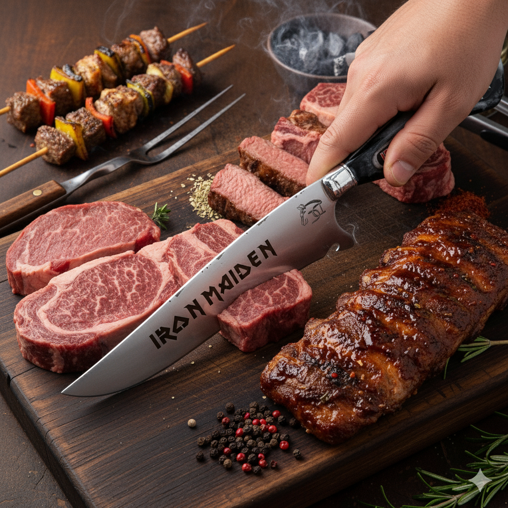 Faca Picanheira Iron Maiden 8 Polegadas - Cabo Resina Personalizado - Churrasco Rock