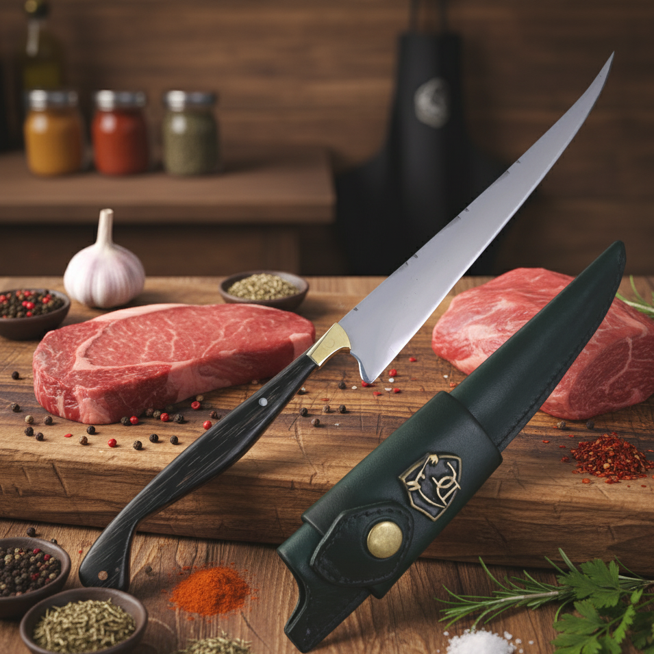 Faca Fileteira Aço Inox 420C 7 Polegadas - Cabo Full Tang Madeira Tucumã