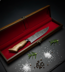 Faca Damasco Padrão Mosaico 8 Polegadas - Cabo Madeira Spalted - Peça Única Exclusiva