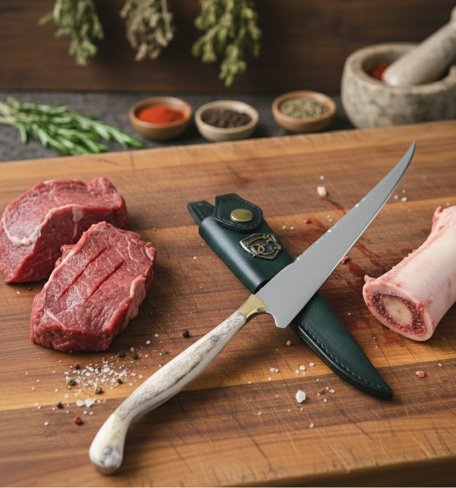 Faca Fileteira Aço Inox 420C 7 Polegadas - Cabo Full Tang Osso Bovino