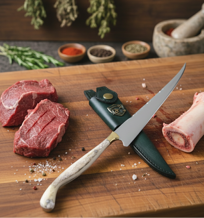 Faca Fileteira Aço Inox 420C 7 Polegadas - Cabo Full Tang Osso Bovino