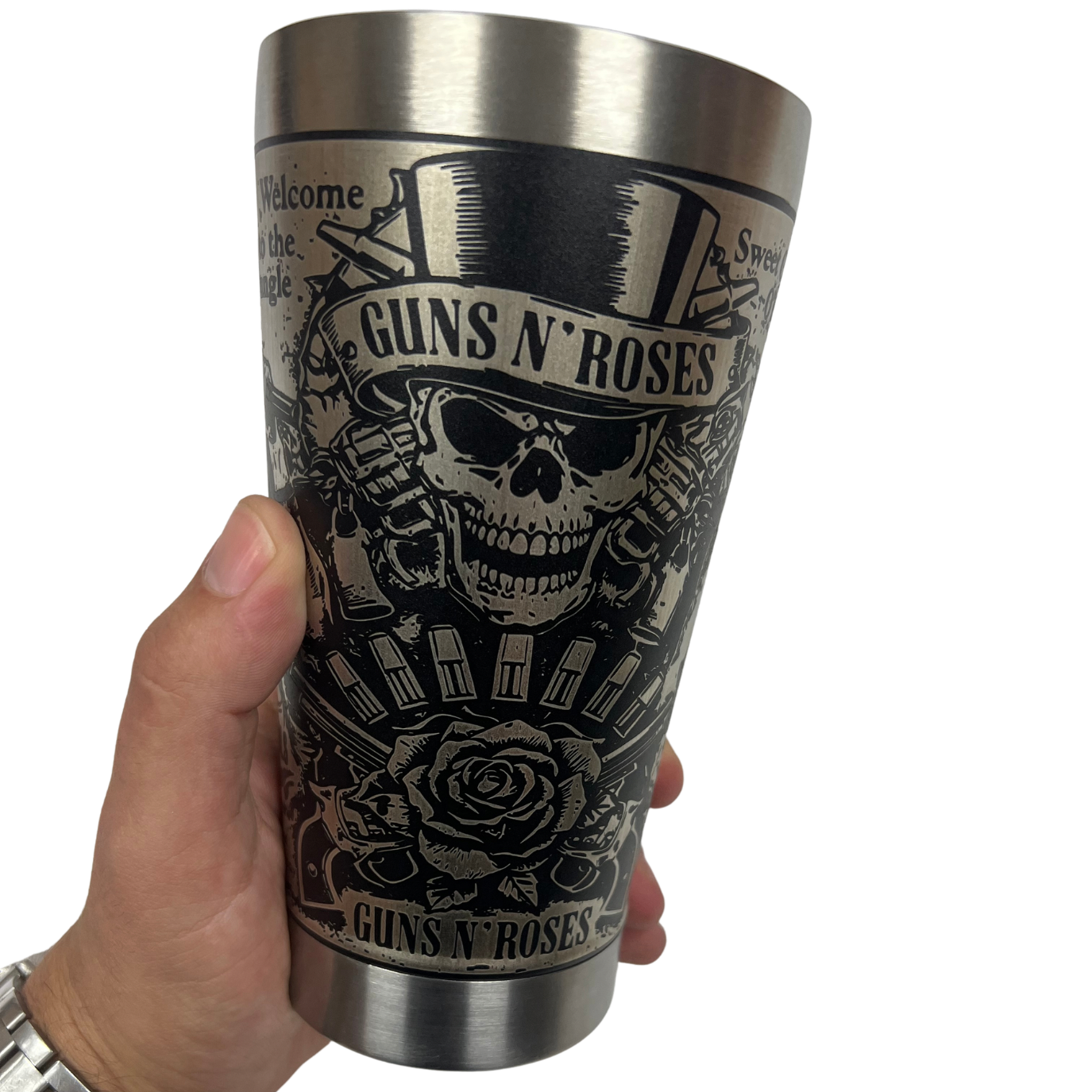 Kit Guns N' Roses - Faca 8" + Copo Térmico - Gravação a Laser 360°