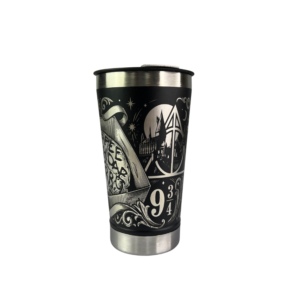 Copo Térmico Harry Potter - vista lateral plataforma 9¾ e Hogwarts