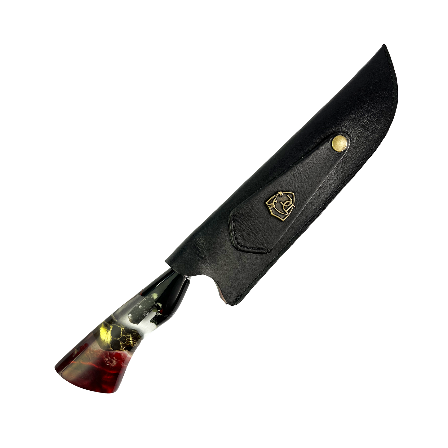 Faca Artesanal Justiceiro Skull Gold – Lâmina 8" com Símbolo Vazado