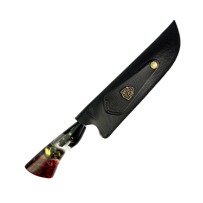 Faca Artesanal Justiceiro Skull Gold – Lâmina 8" com Símbolo Vazado