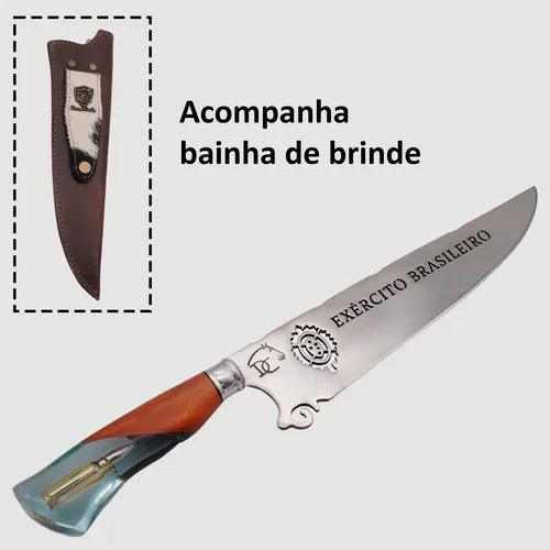Faca Artesanal para Churrasco 10" Tema Exército Brasileiro - Cutelaria Patriótica