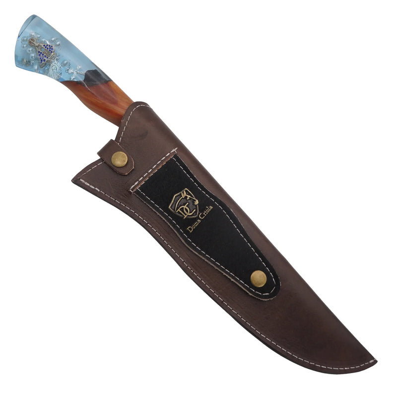 Faca Artesanal para Churrasco 10" Nossa Senhora com Medalha - Cutelaria Religiosa Devocional