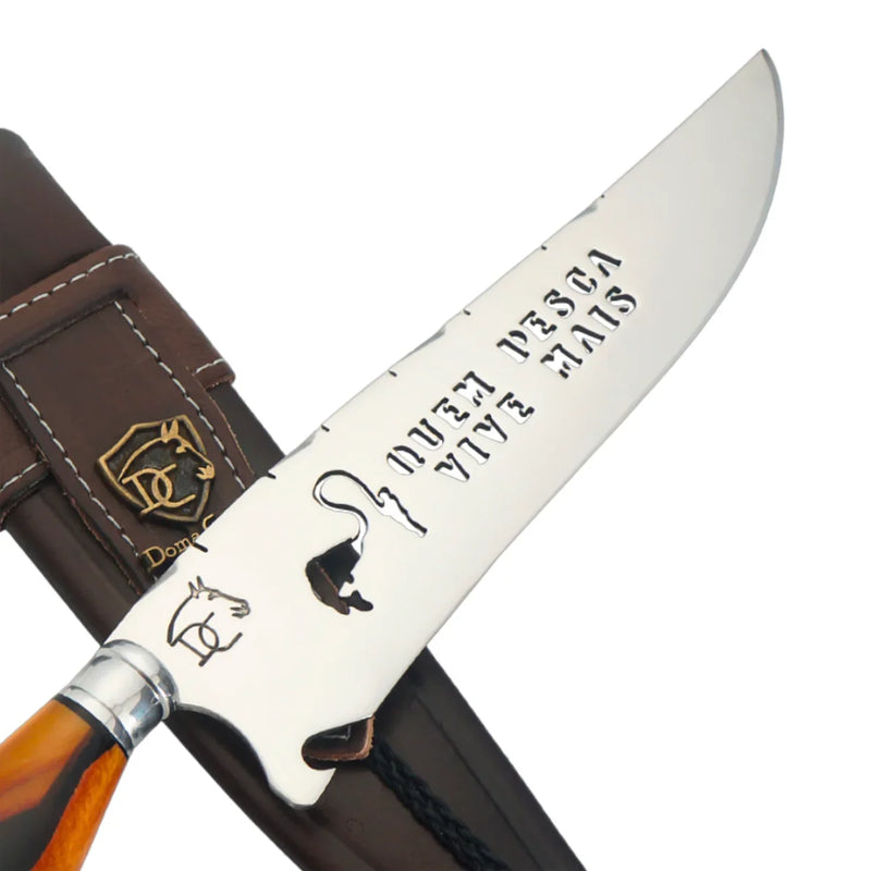 Faca Artesanal para Churrasco 8" Lâmina Vazada - Cutelaria Tema Pesca