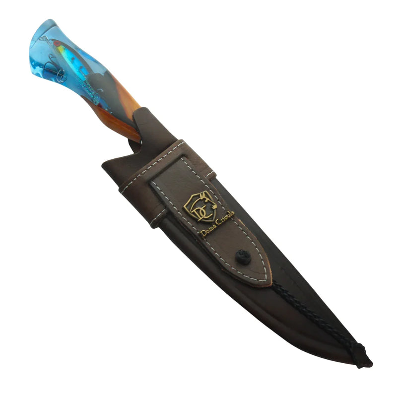 Faca Artesanal para Churrasco 8" Lâmina Vazada - Cutelaria Tema Pesca