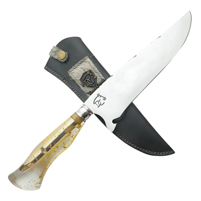Faca Artesanal para Churrasco 8" Folhas Douradas - Cutelaria Gaúcha Aço Inox