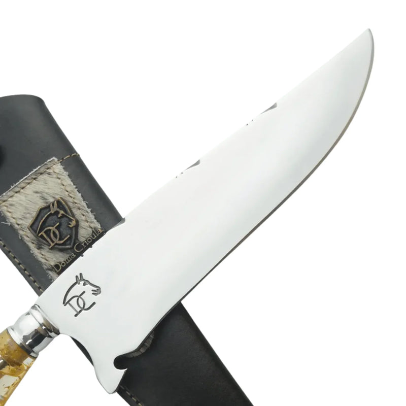 Faca Artesanal para Churrasco 8" Folhas Douradas - Cutelaria Gaúcha Aço Inox
