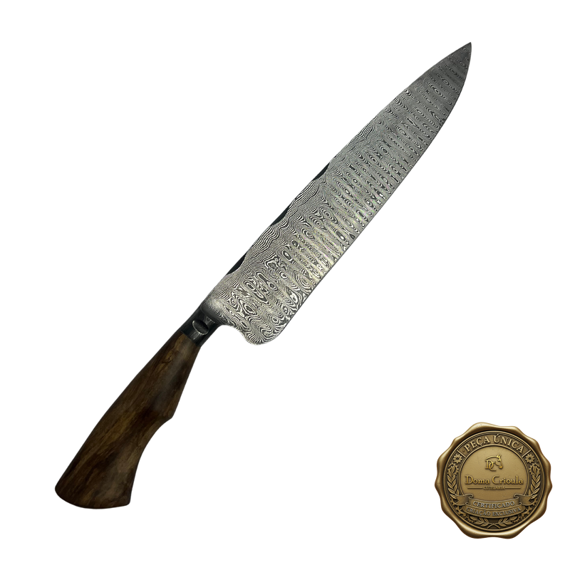 Faca Damasco Padrão Twist Torcido 10 Polegadas - Cabo Madeira Nobre - Peça Única Exclusiva