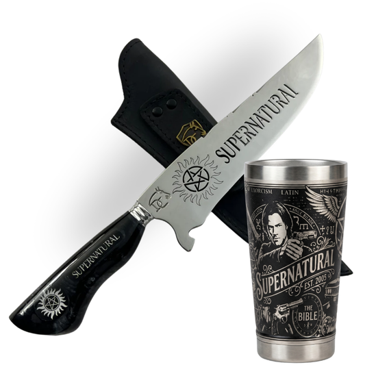 Kit Presente Supernatural - Faca + Copo Térmico - Gravação a Laser 360°