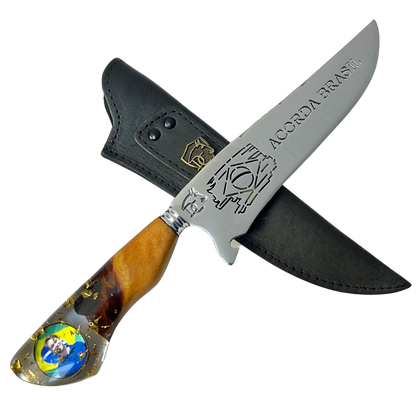 Faca Nikolas Ferreira 8" - Cabo Madeira e Resina - Acorda Brasil - Edição Especial