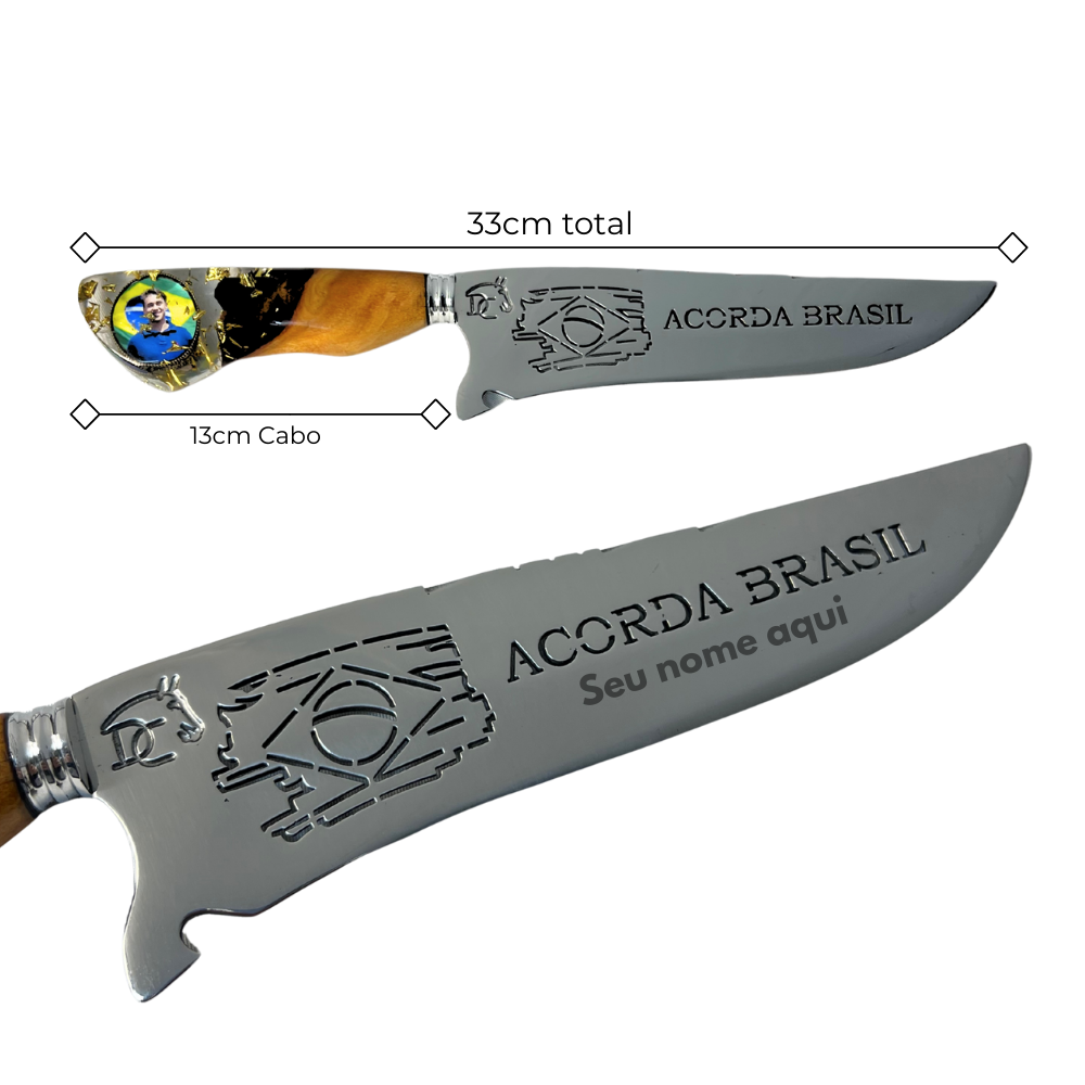 Faca Nikolas Ferreira 8" - Cabo Madeira e Resina - Acorda Brasil - Edição Especial