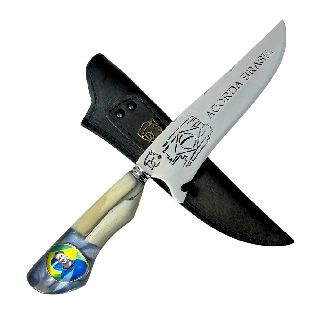 Faca Nikolas Ferreira 8" - Cabo Osso e Resina - Acorda Brasil - Edição Especial