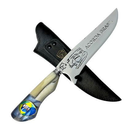 Faca Nikolas Ferreira 8" - Cabo Osso e Resina - Acorda Brasil - Edição Especial
